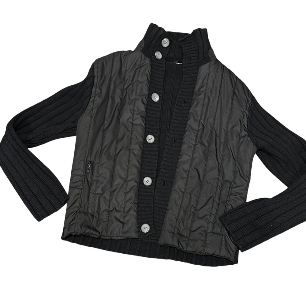 European Combo Sweater Quilted Puffer Jacket Button-up with High Collar Black XL
